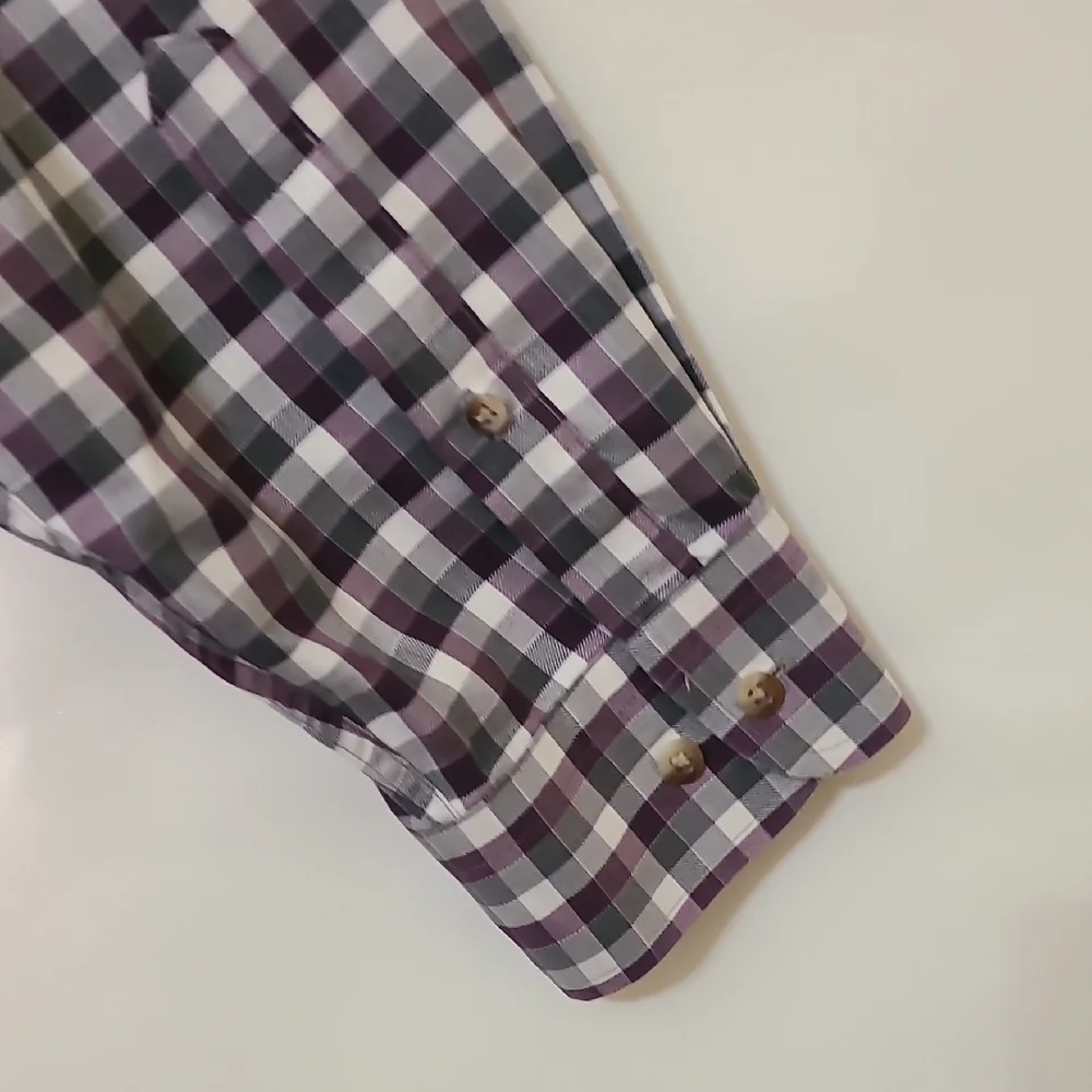 Jos A Bank Men's Purple and Gray Plaid Long Sleeve Button‎ Down Shirt - Size XL
